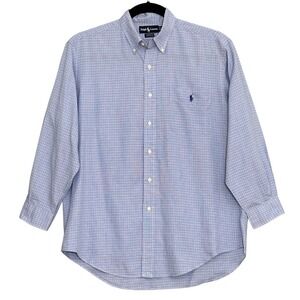 Ralph Lauren Yarmouth Mens 16 32/33 Blue Check Long Sleeve Classic Preppy Logo
